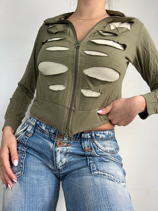 Khaki zip up sweatshirt (M)