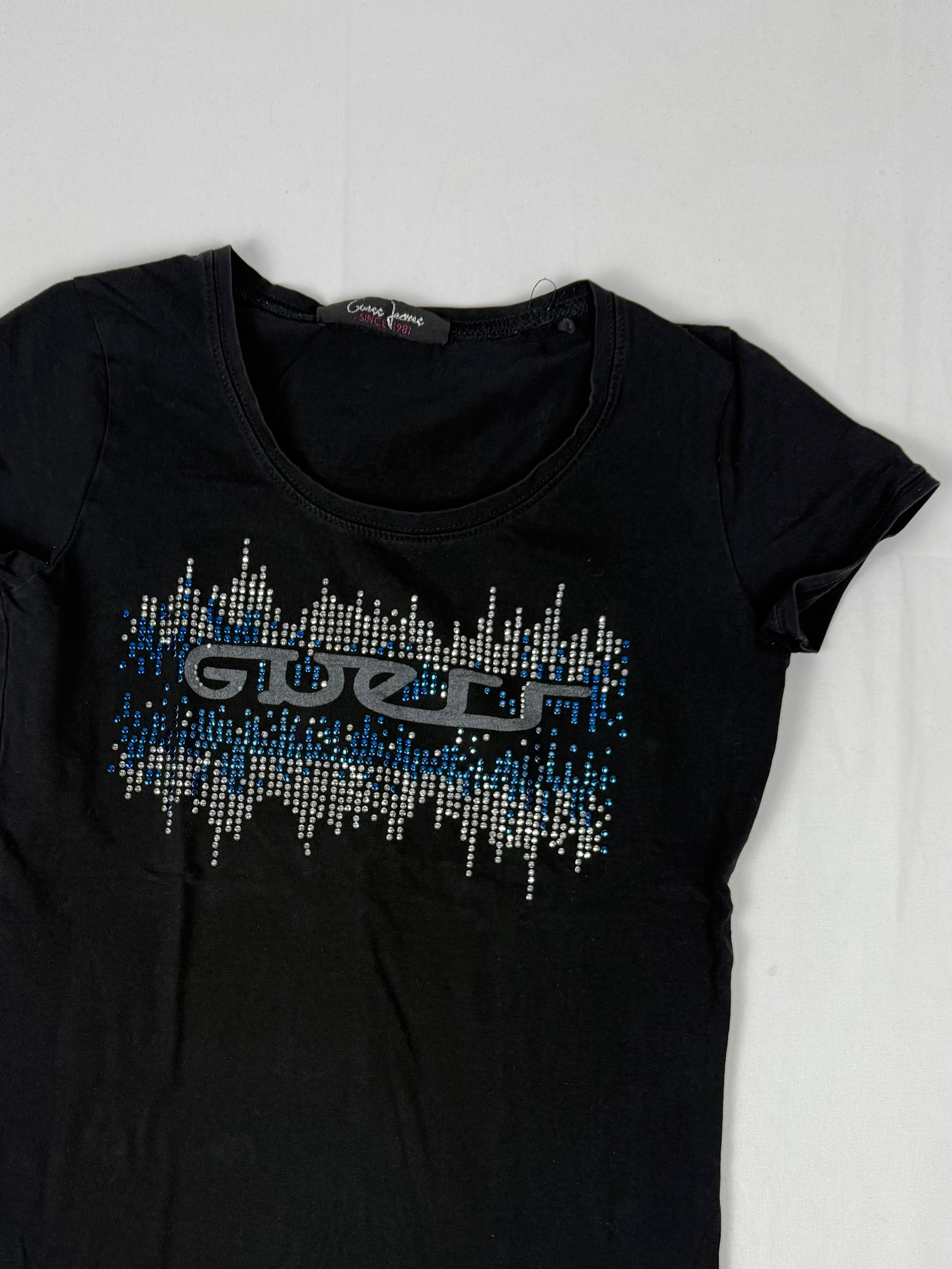 Black strass logo tight fit tee (XS/S)
