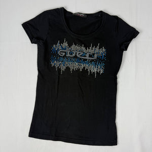 Black strass logo tight fit tee (XS/S)