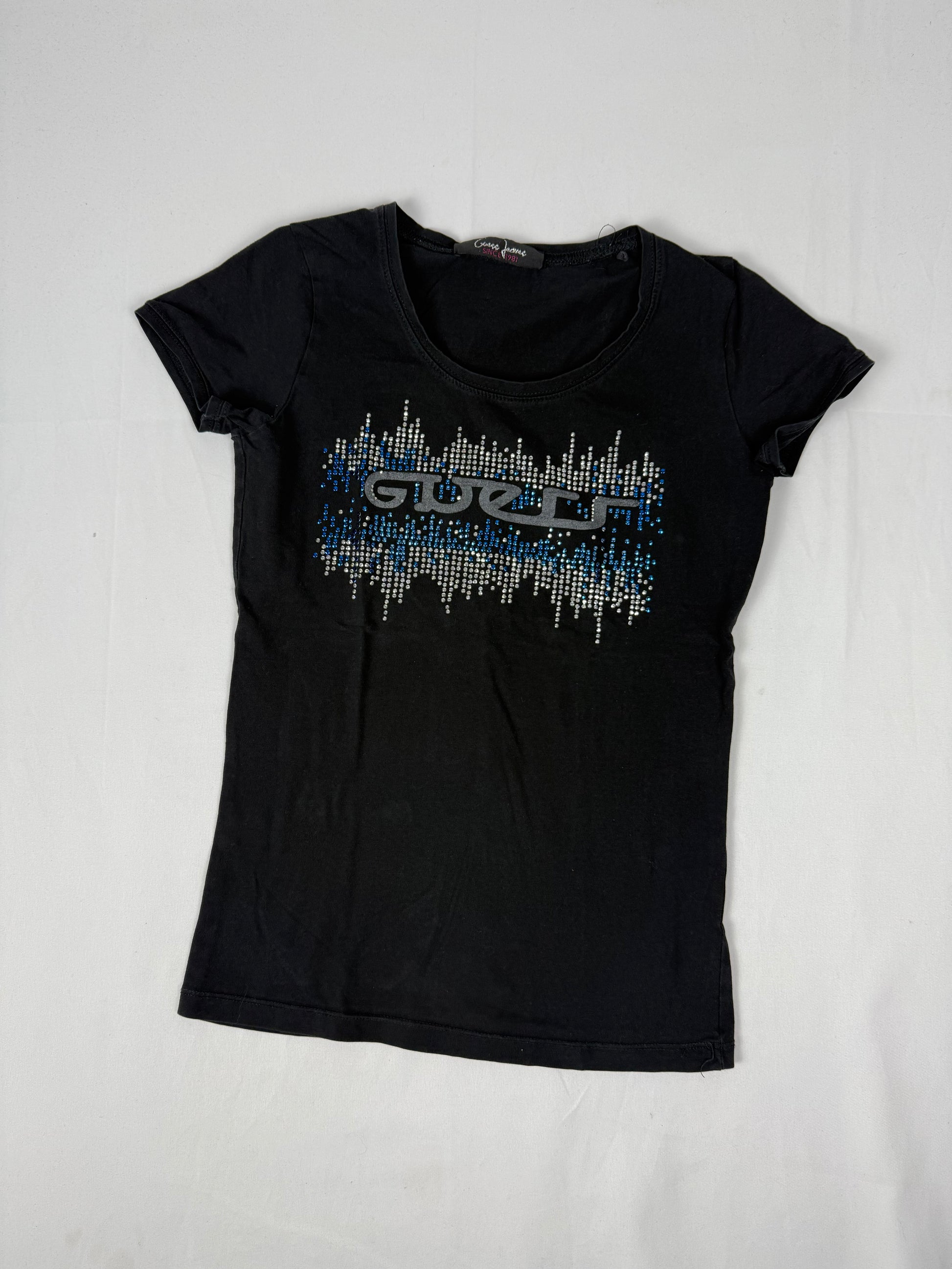 Black strass logo tight fit tee (XS/S)