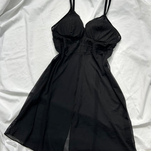 Black mesh open front babydoll mini dress (S/M)
