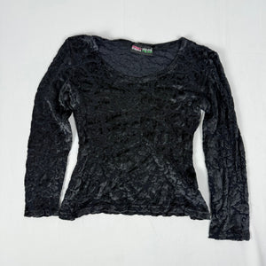 Black floral velvet long sleeves top (S)