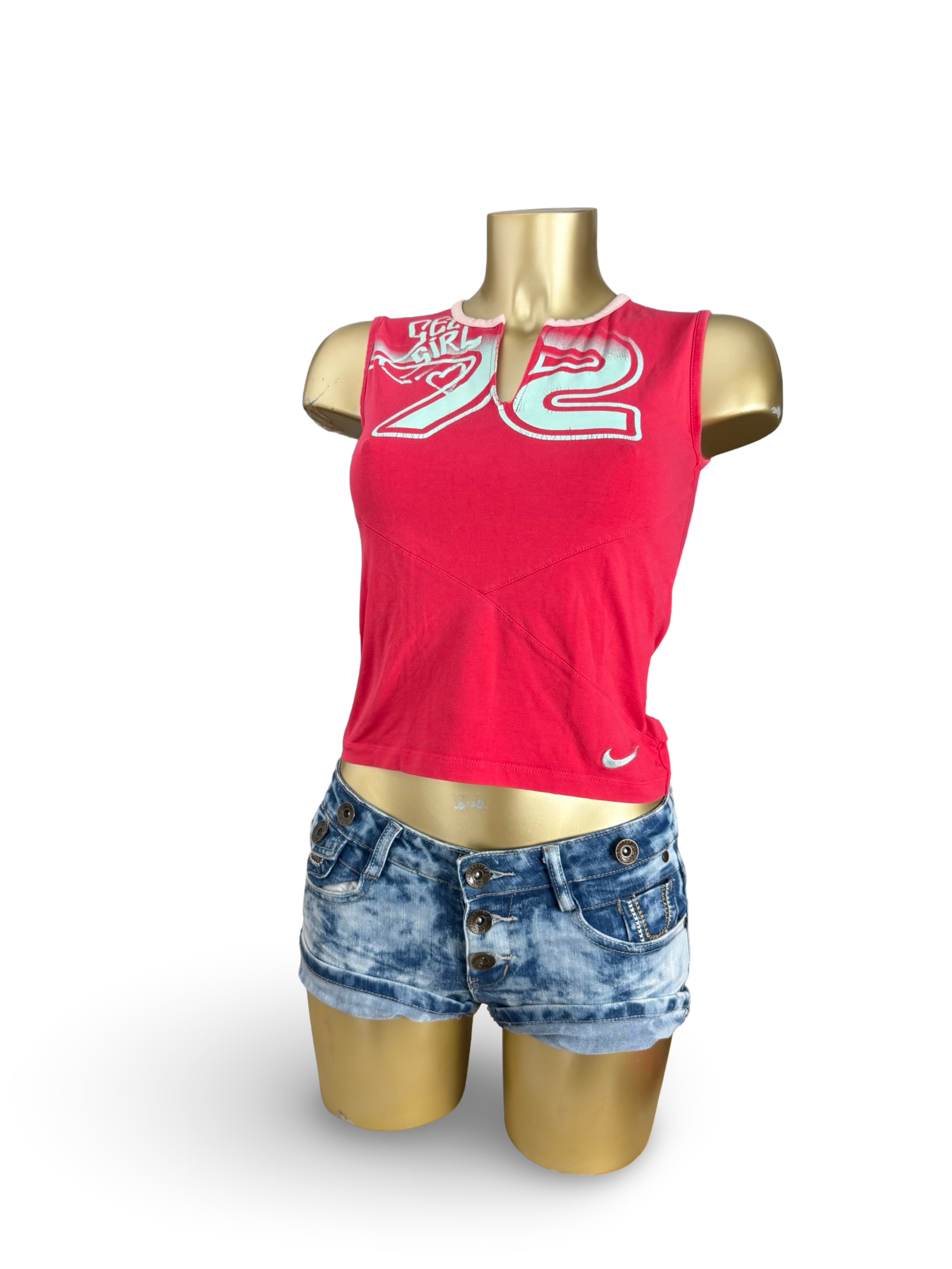 Red graphic activewear top (M)