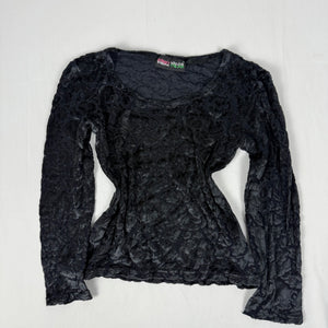 Black floral velvet long sleeves top (S)