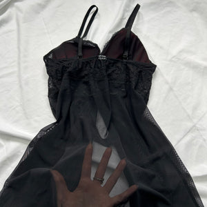 Black mesh open front babydoll mini dress (S/M)