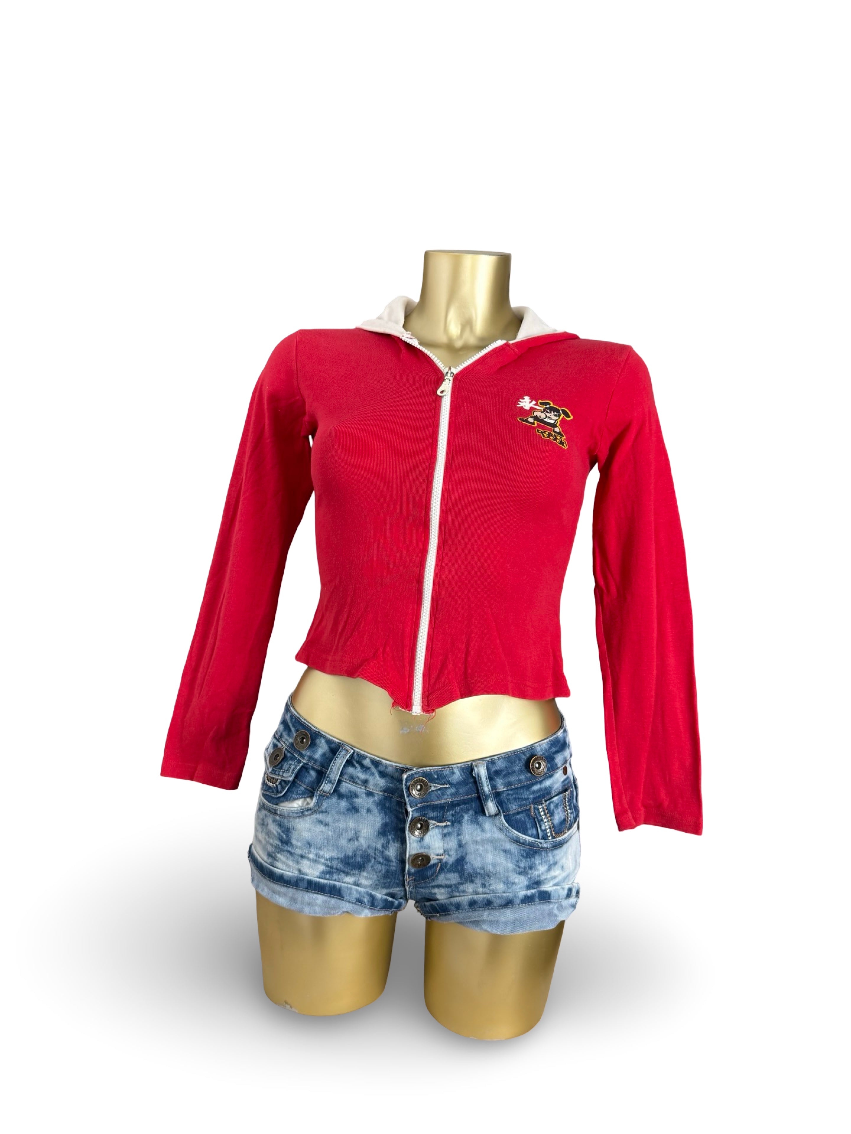 Red cotton zip up hoodie (S)