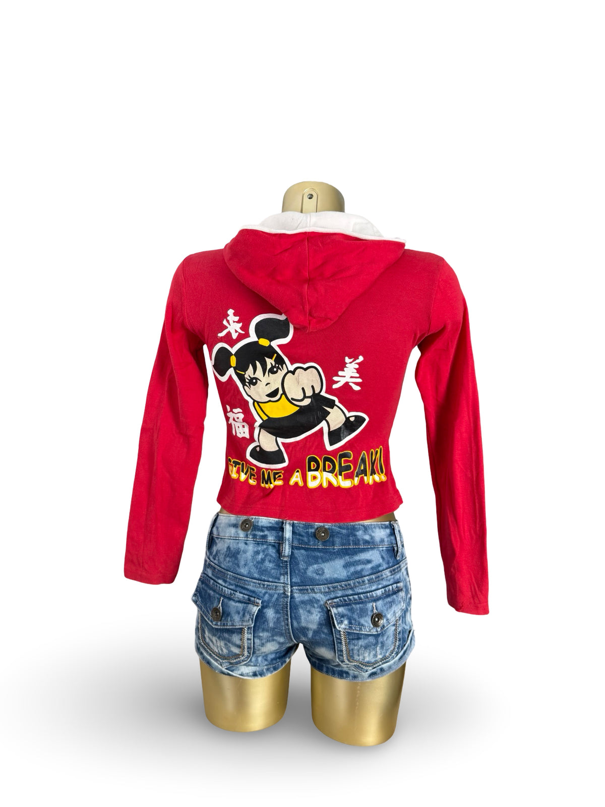 Red cotton zip up hoodie (S)