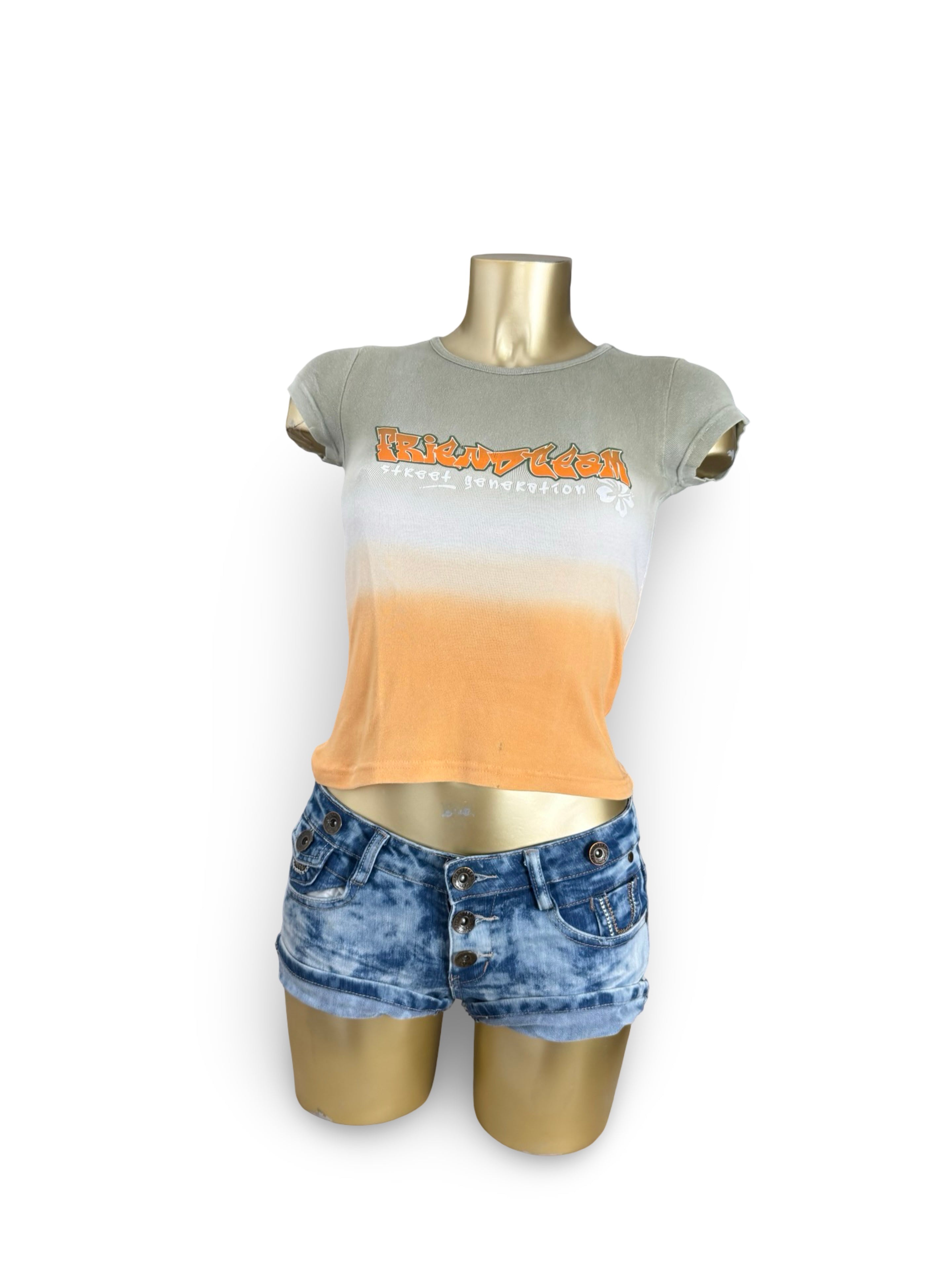 Khaki & orange cotton tee (XS)