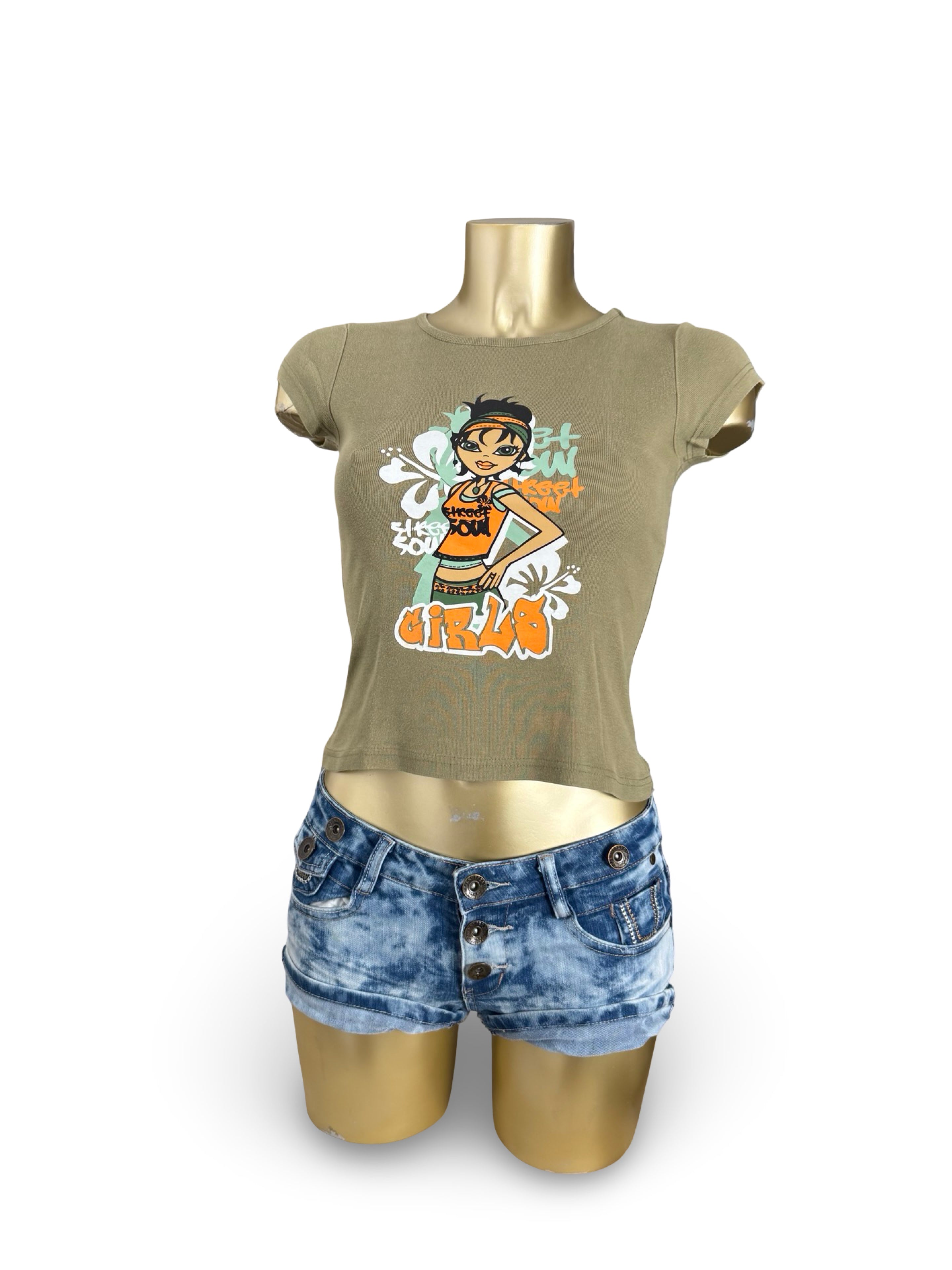 Khaki graphic cotton tee (XS)