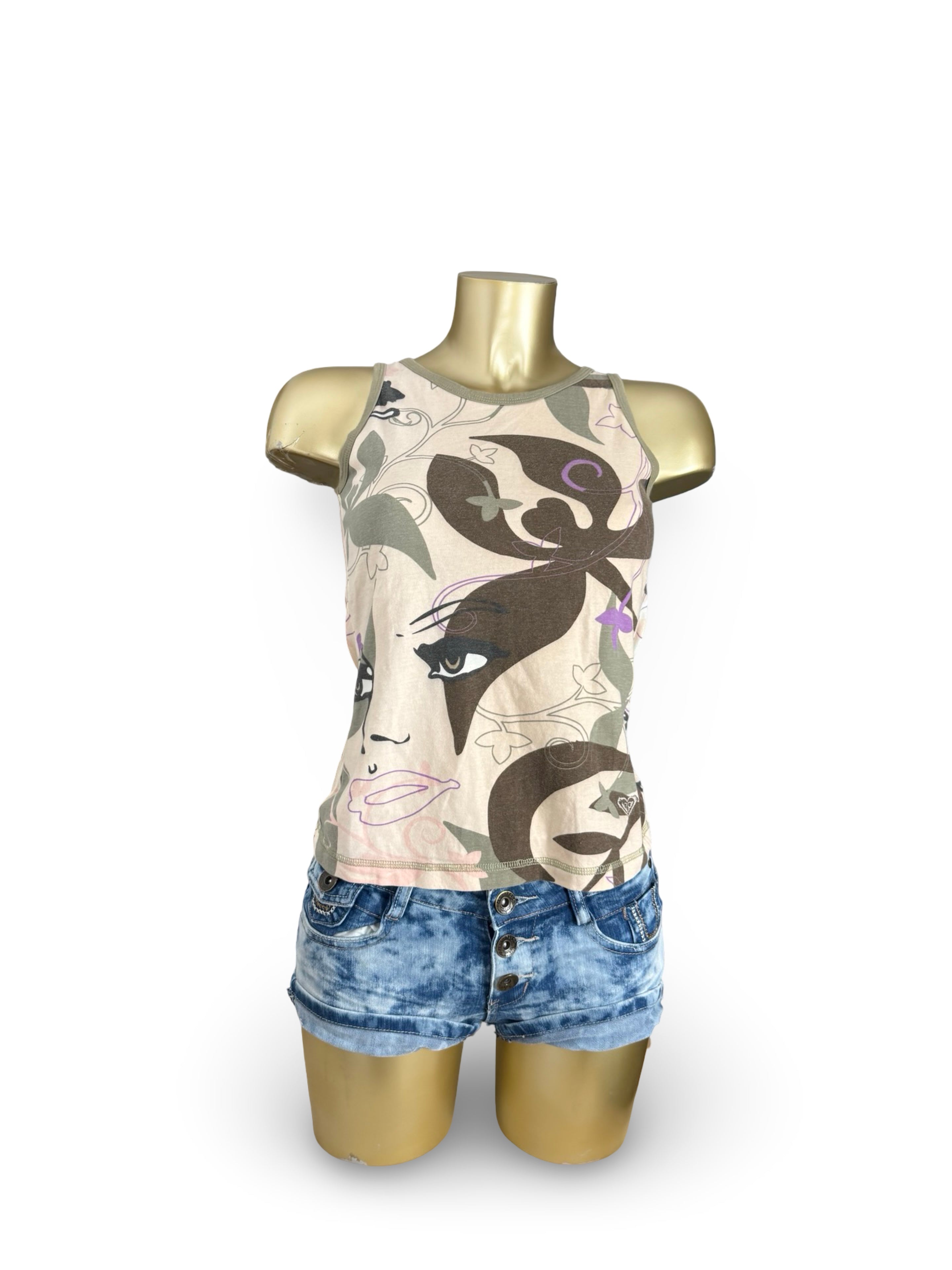 Beige graphic backless cotton top (M)