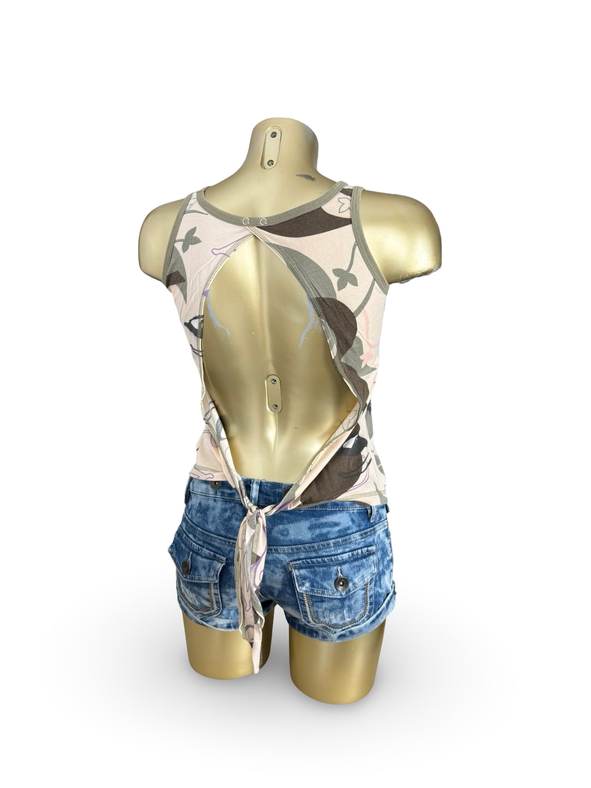 Beige graphic backless cotton top (M)
