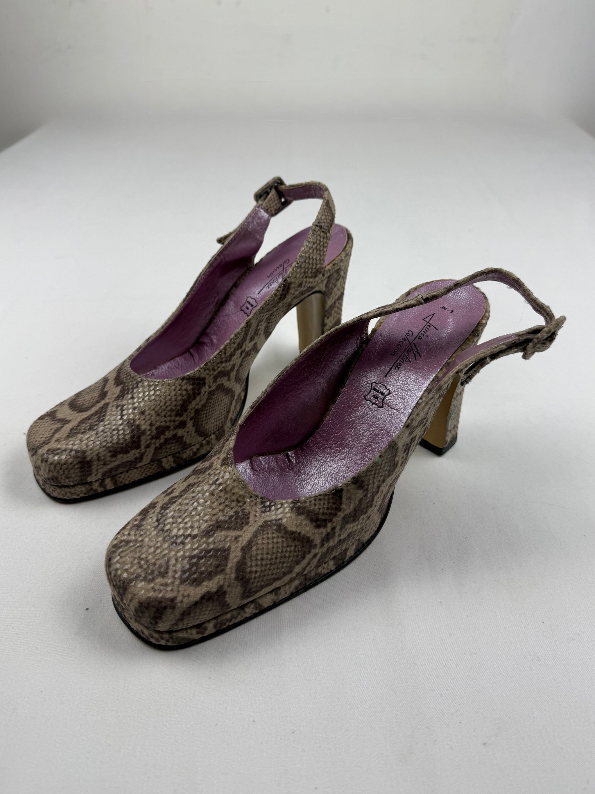 Beige snake square toes 100% leather heels (38)