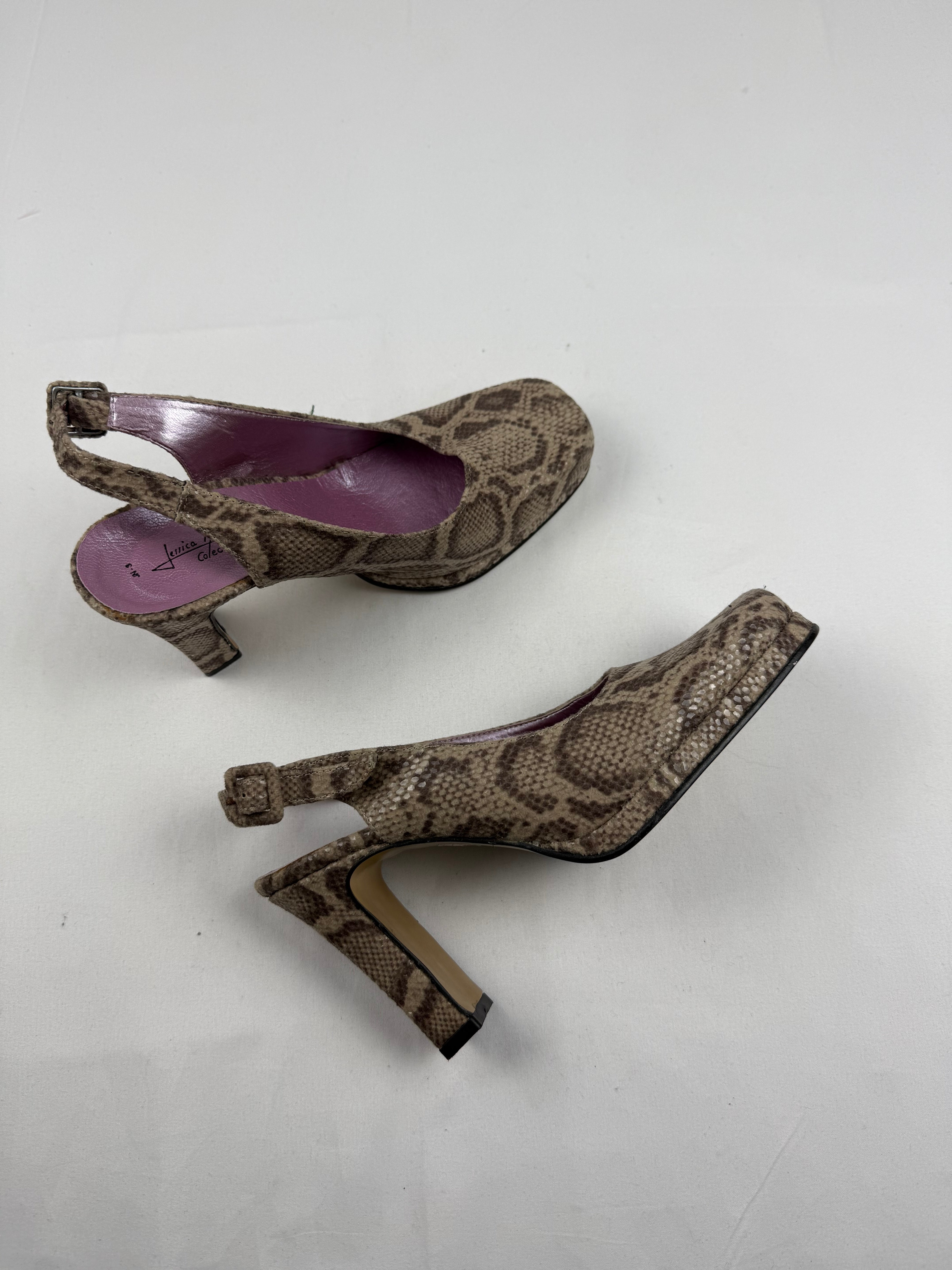 Beige snake square toes 100% leather heels (38)
