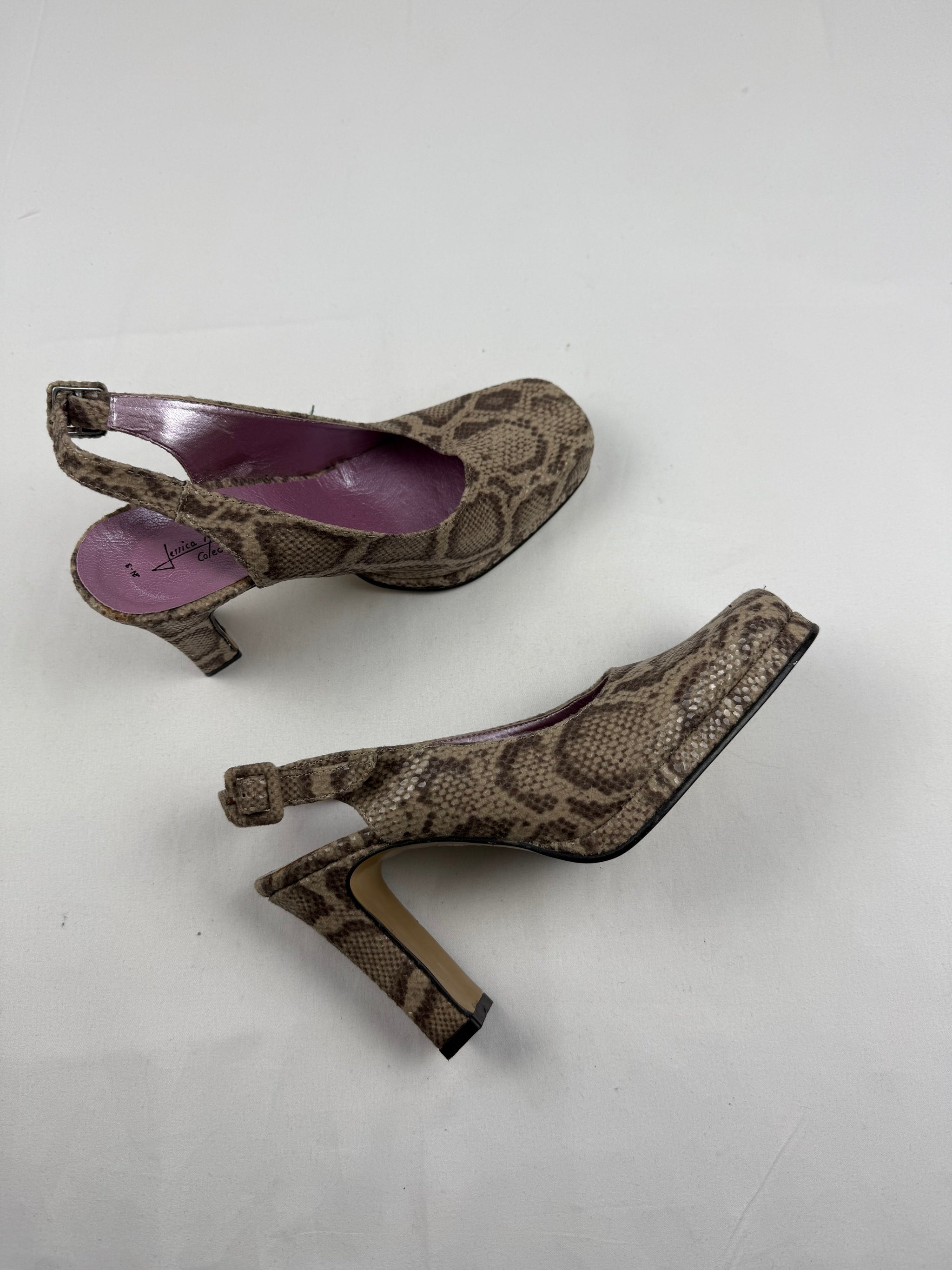 Beige snake square toes 100% leather heels (38)
