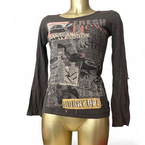 Brown graphic long sleeves top (S/M)