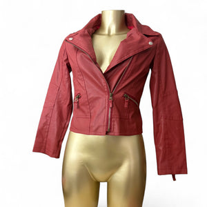 Red pvc leather zip up tight fit jacket (S)