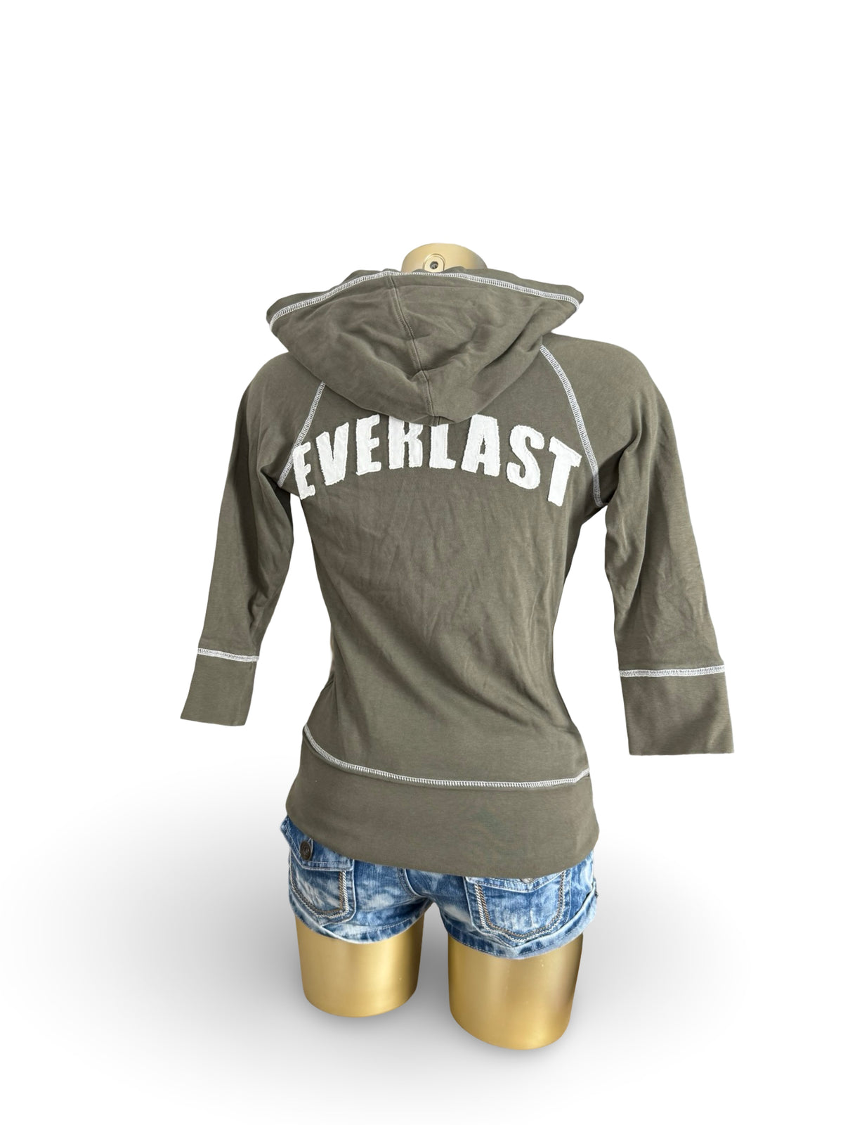 Khaki cotton hooded long sleeves top (XS)