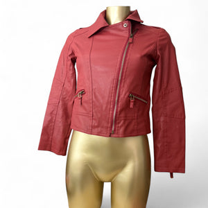 Red pvc leather zip up tight fit jacket (S)