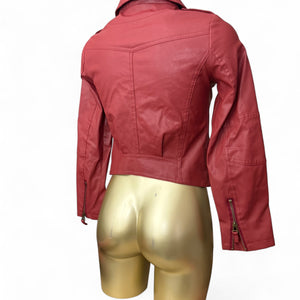Red pvc leather zip up tight fit jacket (S)