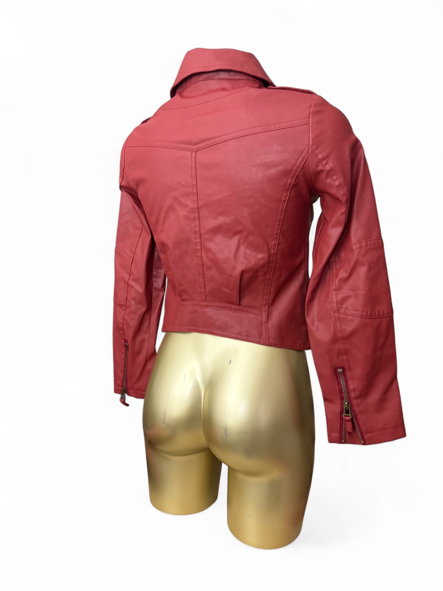 Red pvc leather zip up tight fit jacket (S)