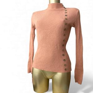 Orange ribbed buttons up high neck jumper (S/M)