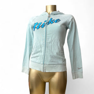 Blue cotton zip up swoosh logo hoodie (S)