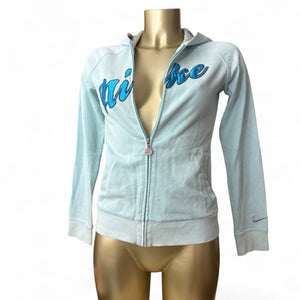 Blue cotton zip up swoosh logo hoodie (S)