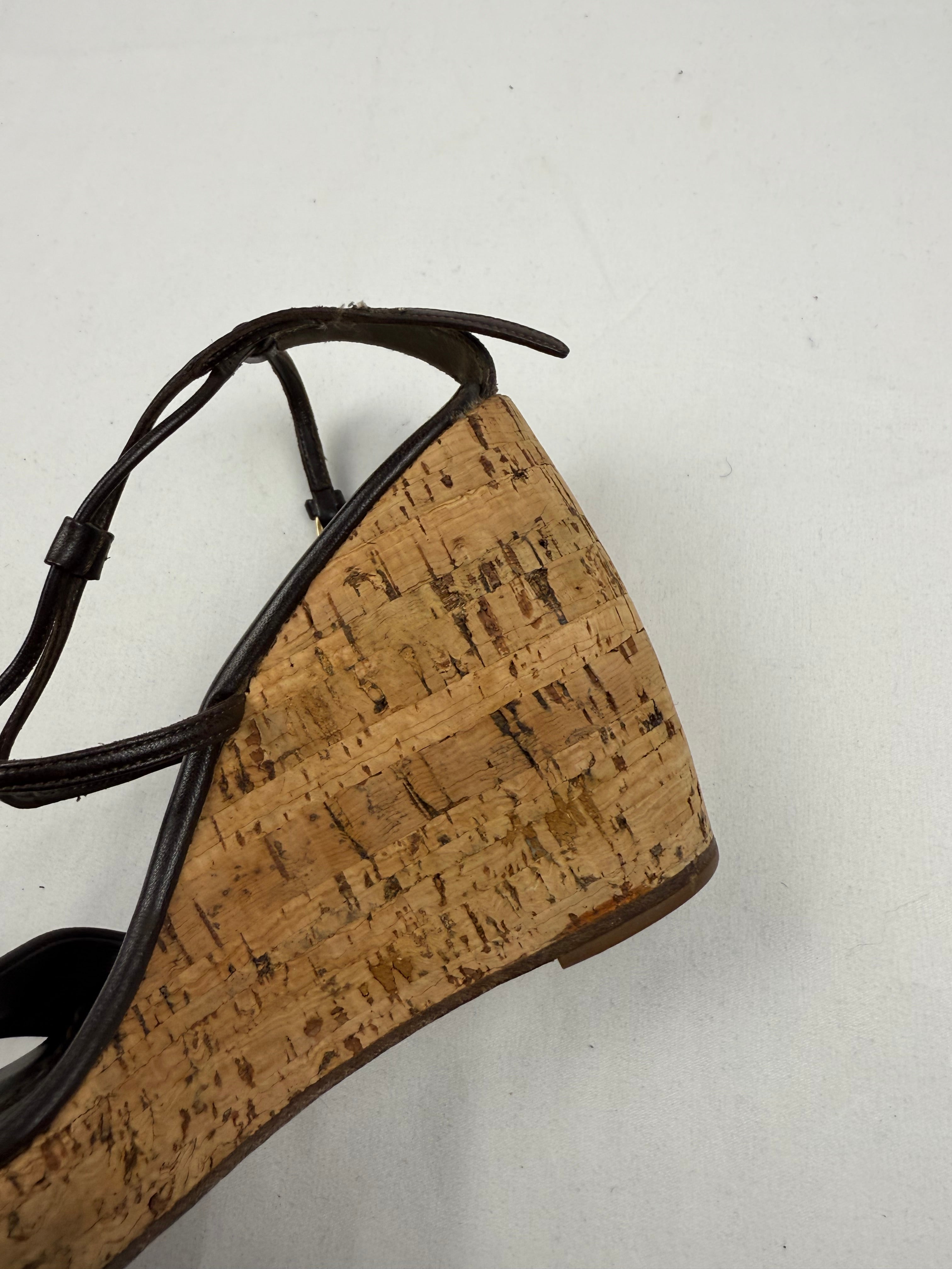 Brown real leather wedge heels (36)