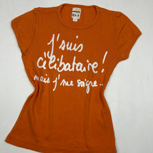 Orange text print cotton tee (S)