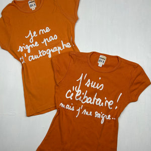 Orange text print cotton tee (S)
