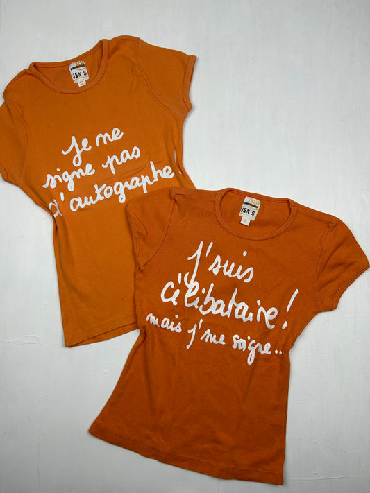 Orange text print cotton tee (S)