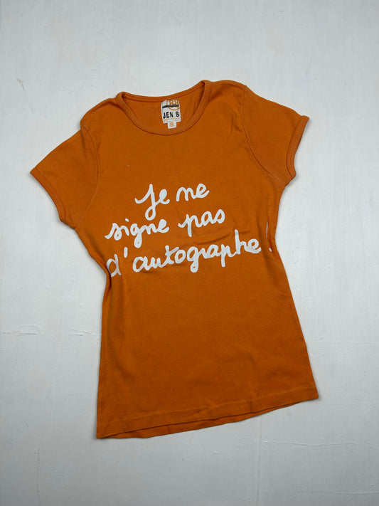 Orange text print cotton tee (S)