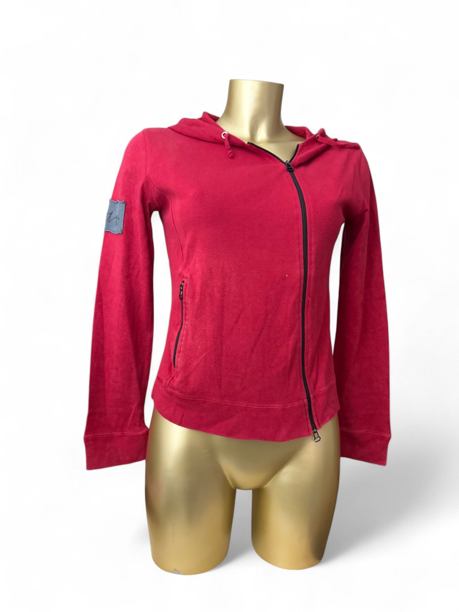 Red cotton tight fit zip up hoodie (S)