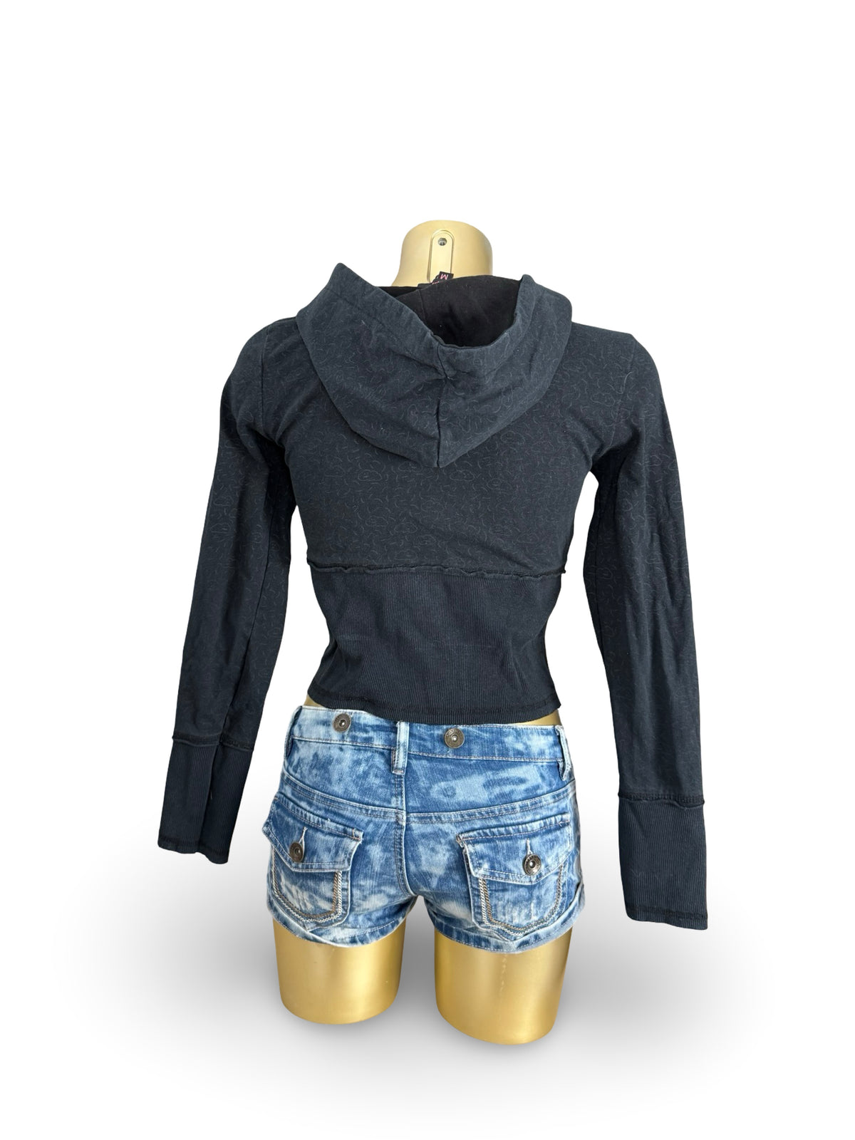 Sweat à capuche zippé en coton noir (S)