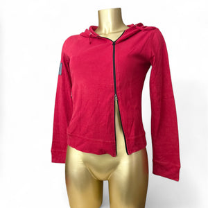 Red cotton tight fit zip up hoodie (S)