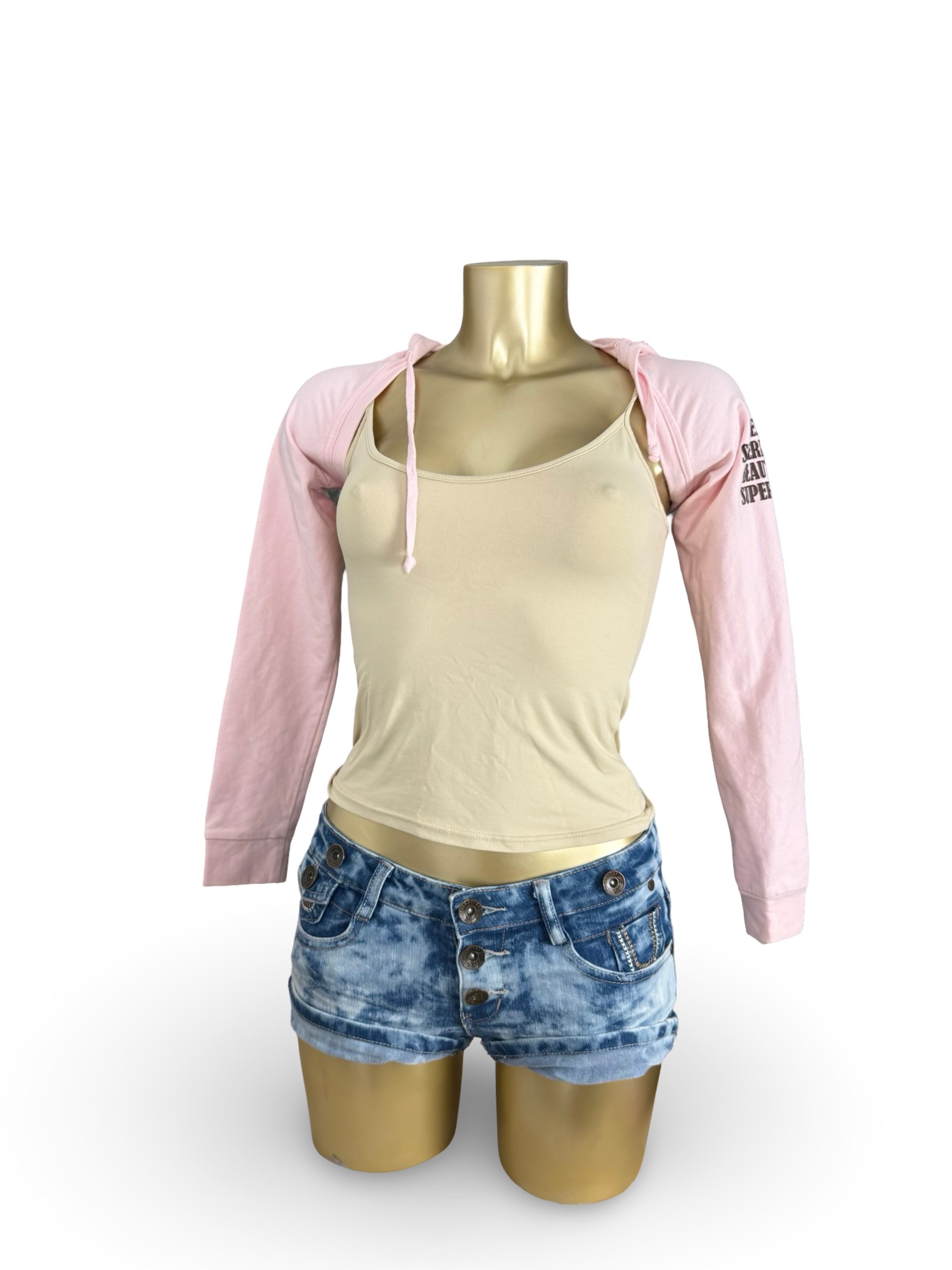 Pink tie up hooded bolero top (S)