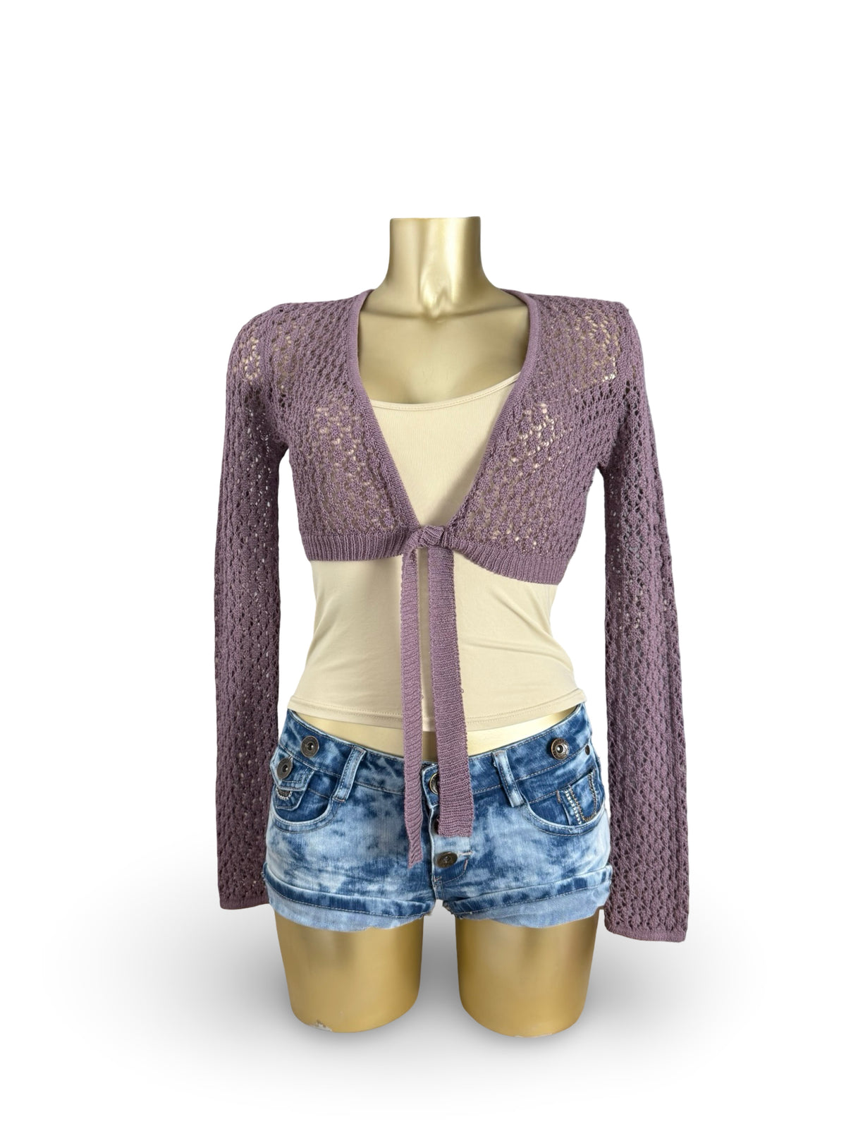 Lilac crochet tie up bolero top (S)