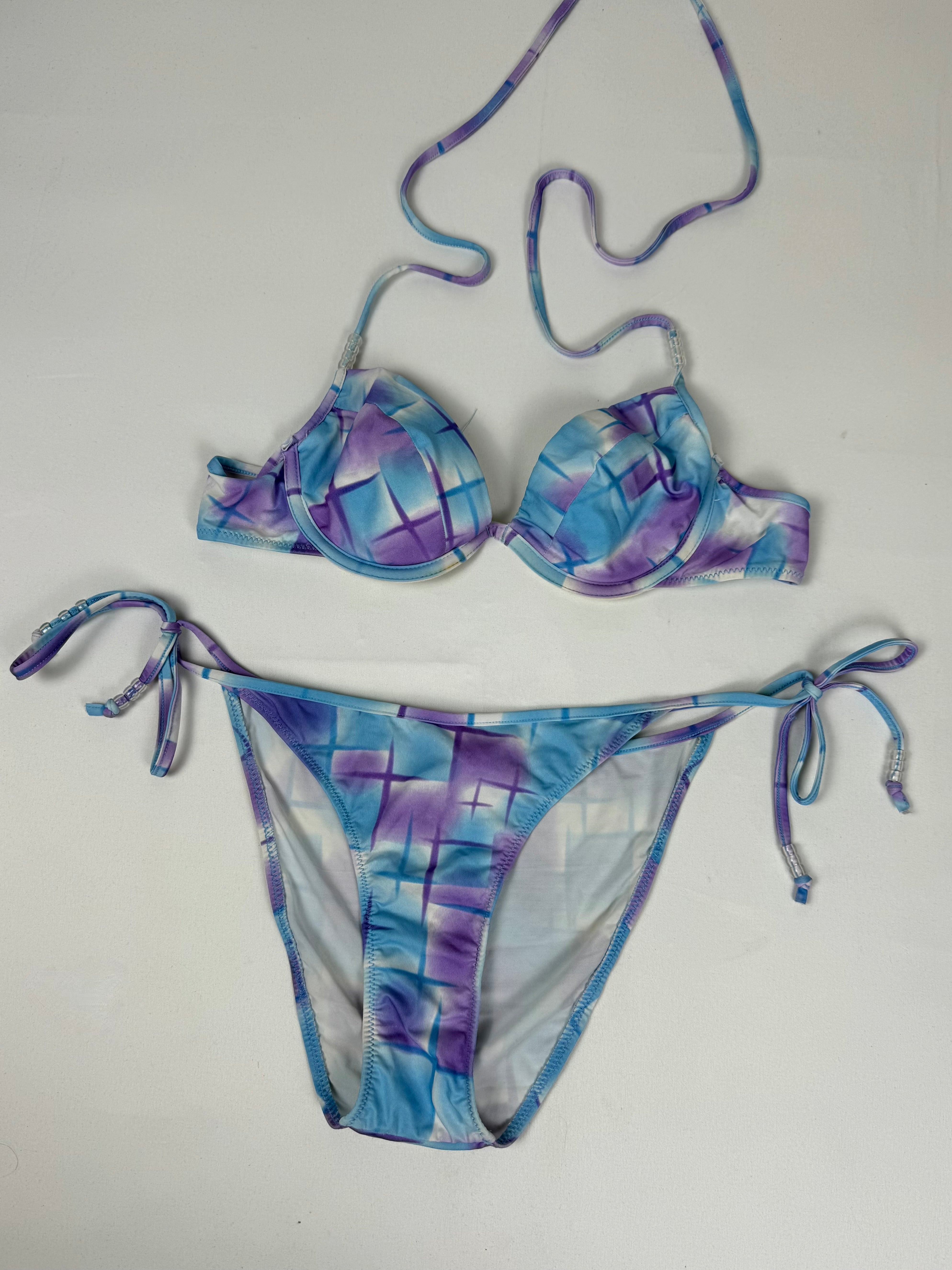 Blue graphic low rise bikini + pareo set (S/M)