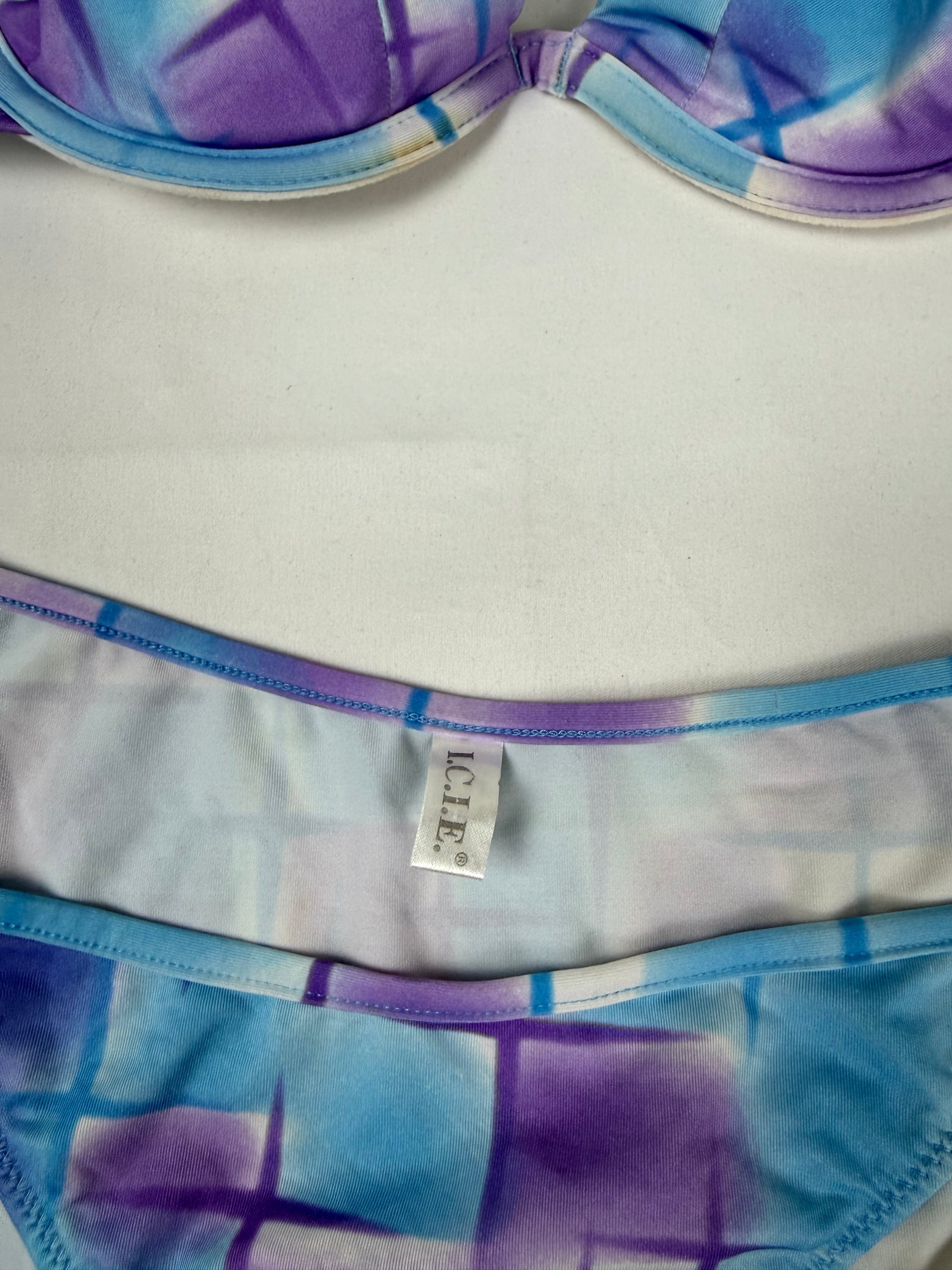 Blue graphic low rise bikini + pareo set (S/M)