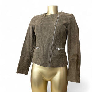 Khaki suede zip up biker jacket (S)