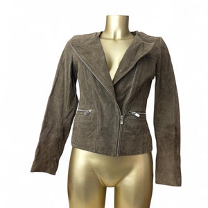 Khaki suede zip up biker jacket (S)