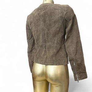 Khaki suede zip up biker jacket (S)