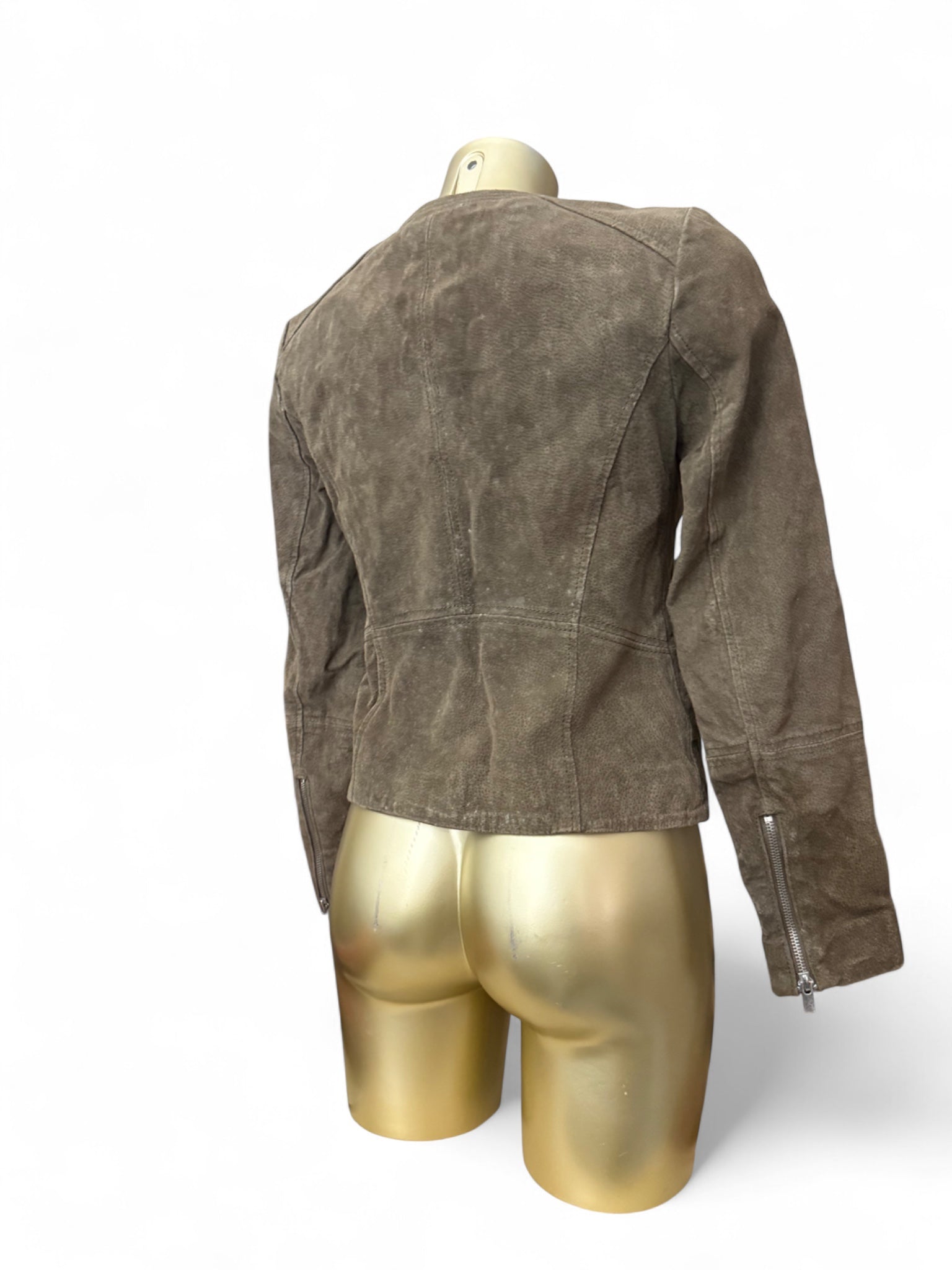 Khaki suede zip up biker jacket (S)