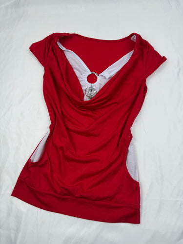 Red plunge neck charms tee (S/M)
