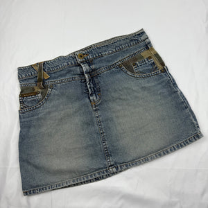 Blue denim camo low rise mini skirt (S)