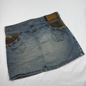 Blue denim camo low rise mini skirt (S)
