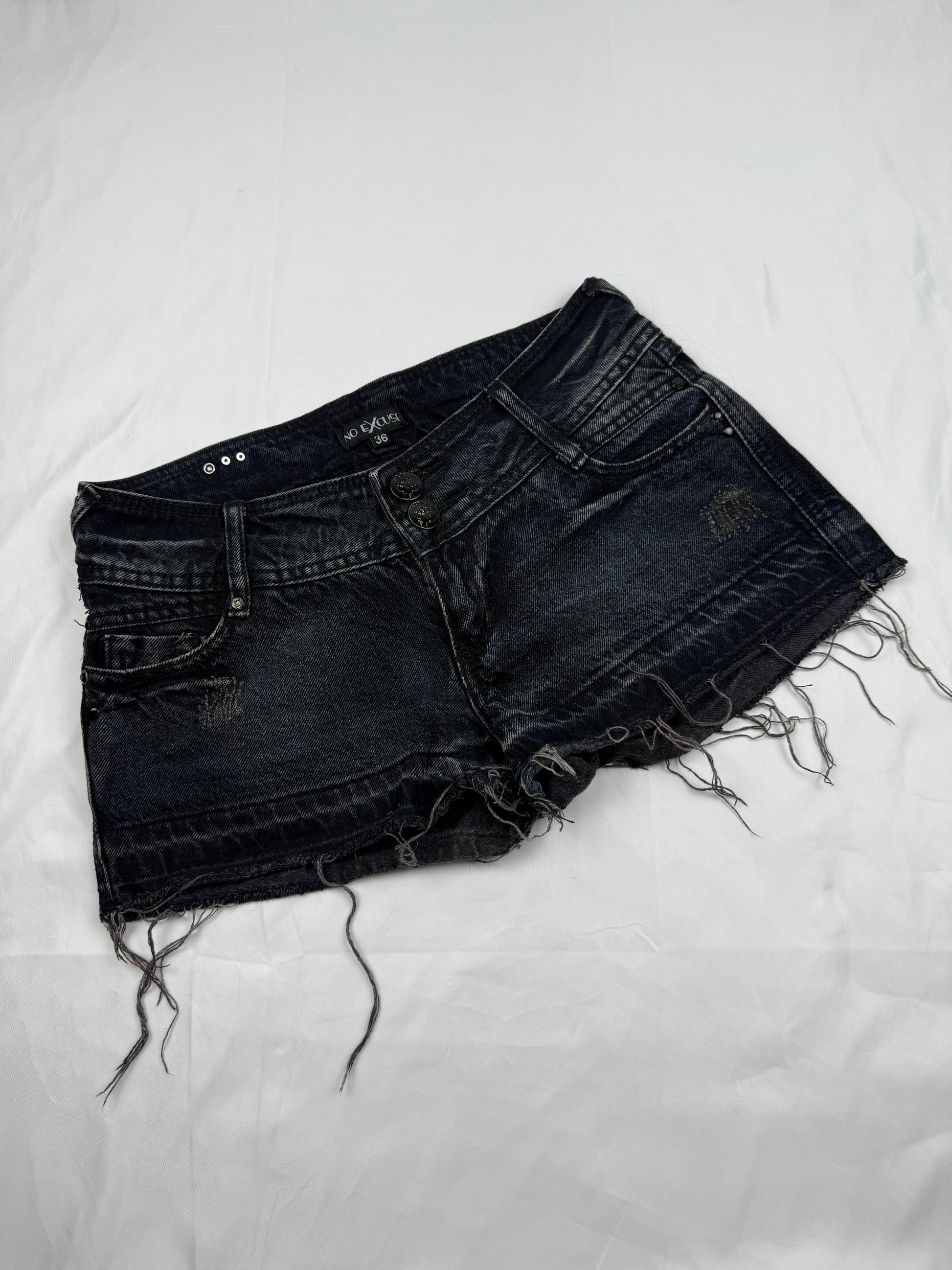 Black denim low rise mini short (S)