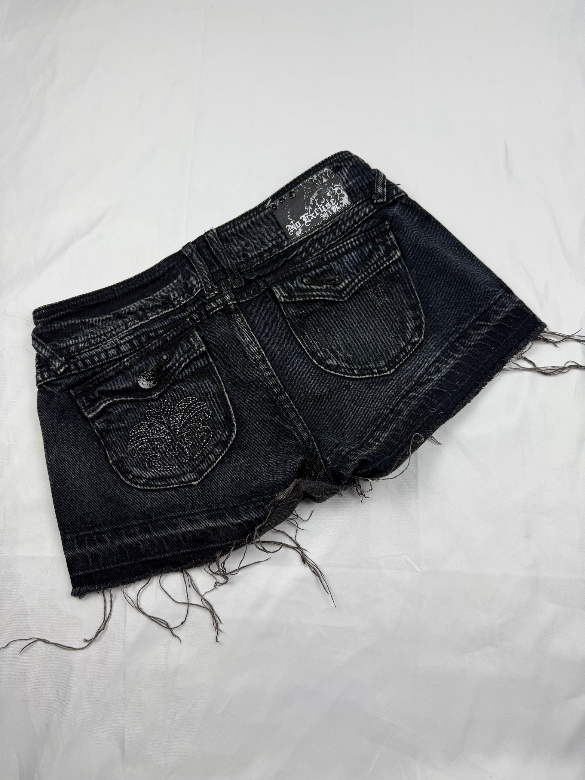 Black denim low rise mini short (S)