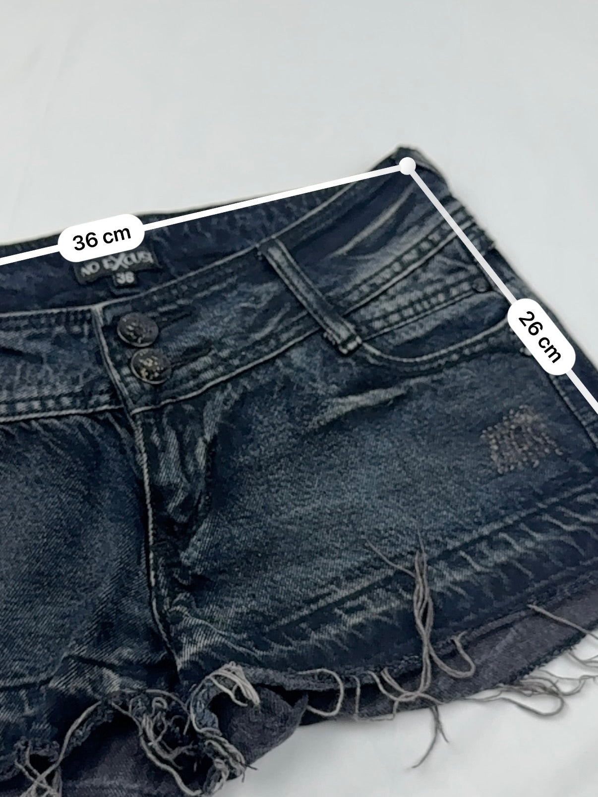 Black denim low rise mini short (S)