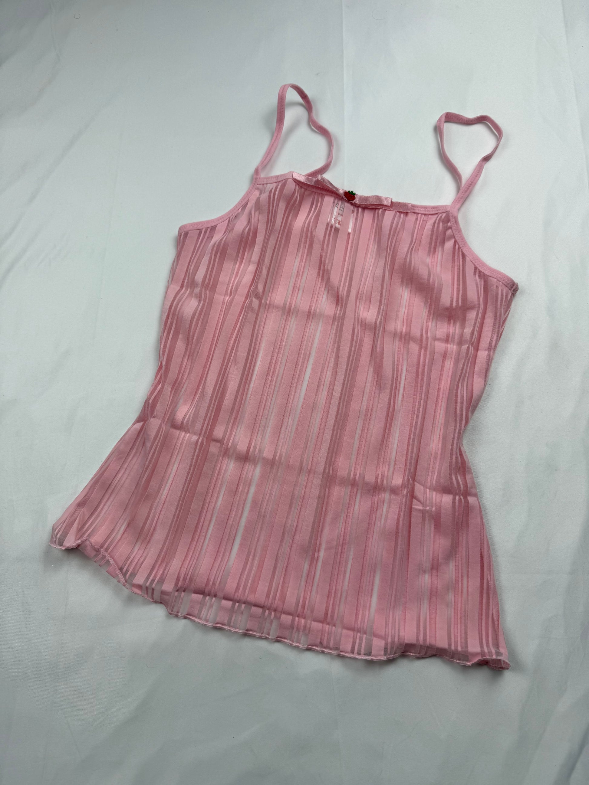 Pink see trough striped mesh cami top (S)